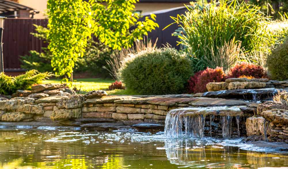 Beautiful water pond integrated into a landscape design